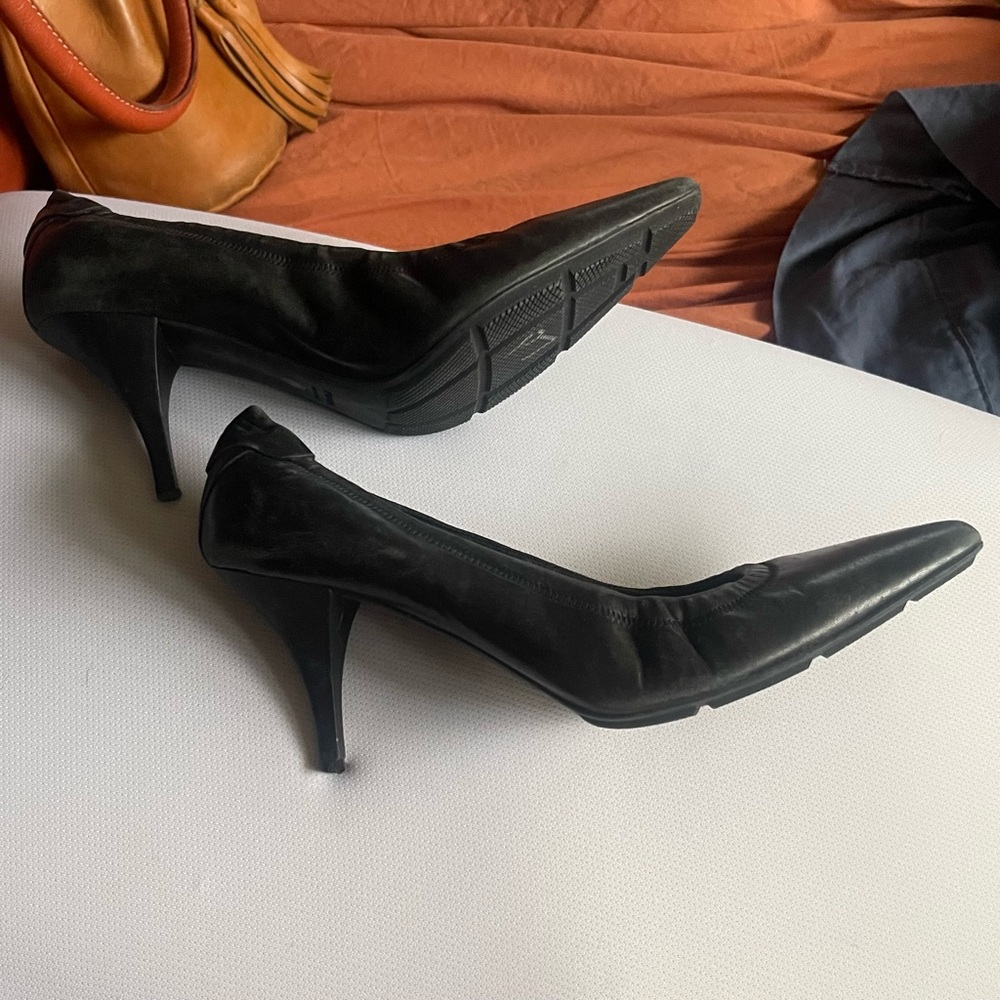 Prada Sport Leather Pumps Black Heels sz 38